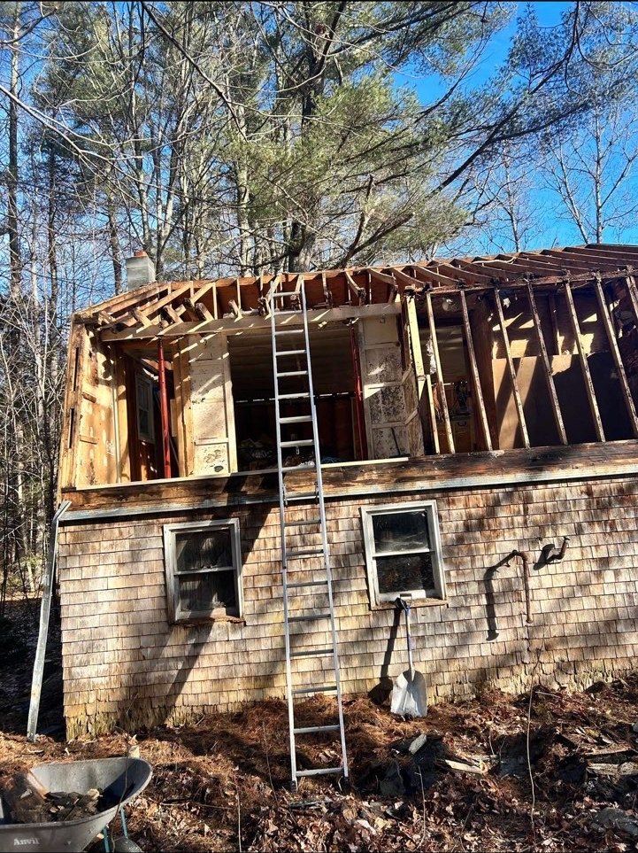 Roof framing exposed during renovation