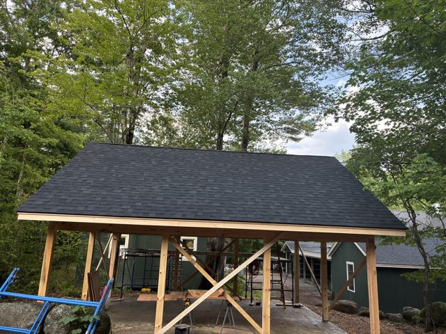 Shingle roof on an open timber structure